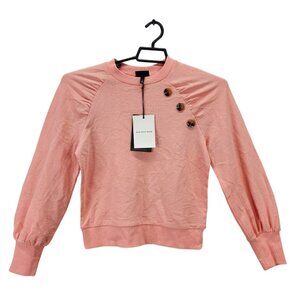 Womens Who What Wear Peach Pullover Sweatshirt Long Sleeve Button Accents XS